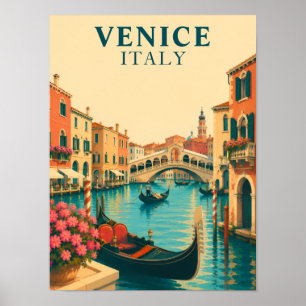 Affiche Venise Italie Voyage Rétro Pont du Rialto Vénitien
