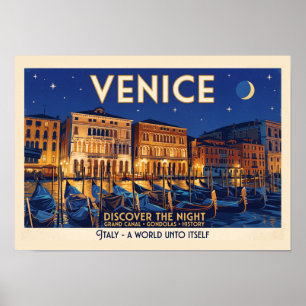 Affiche Venise la nuit Grand Canal Gondoles Art