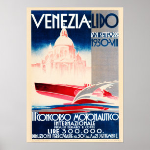 Affiche Venise Lido 1930 Int Motorboat Concours Rencontre