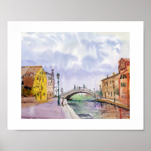 Affiche Venise romantique à l'aquarelle – Vue du pont du c