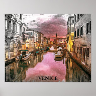 Affiche Venise romantique Italie Gondola Vue ville