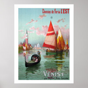 Affiche Venise, voiliers, gondole, vintage, voyage