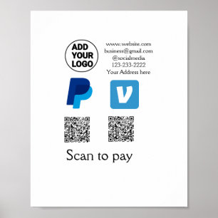 Affiche Venmo paypal scan pour payer ajouter q r code logo