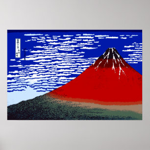 Affiche Vent fin coloré, matin clair le mont Fuji Japon