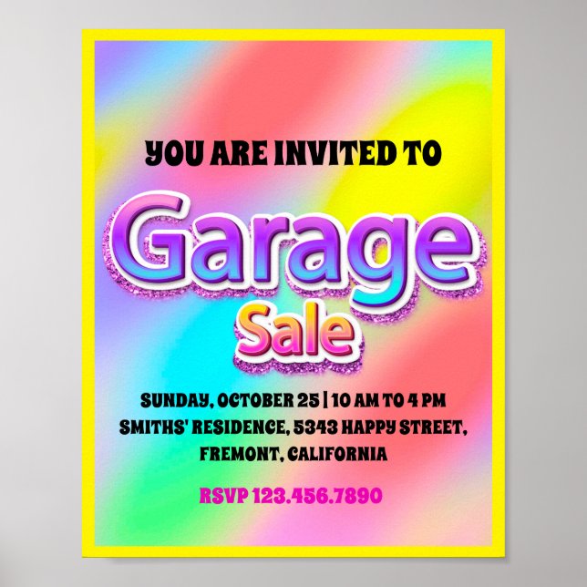 Affiche Vente de garage rose pailleté holographique rose (Devant)