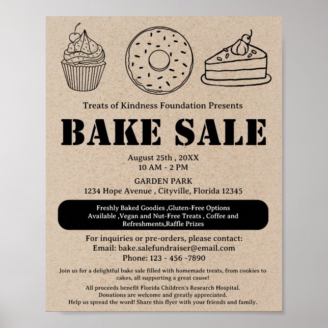 Affiche Vente de gâteaux Kraft Brun Rustique (Devant)