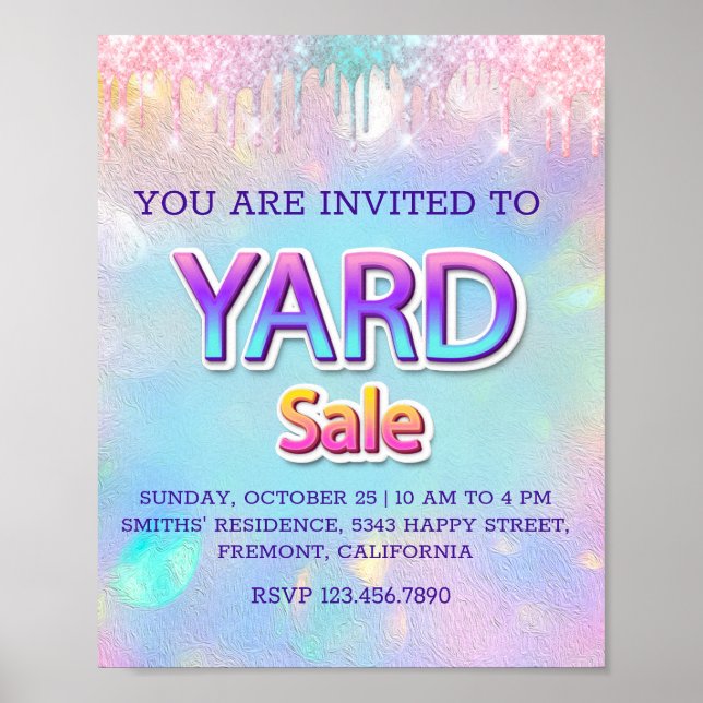 Affiche Vente de jardin PINK Drips Annonce holographique (Devant)