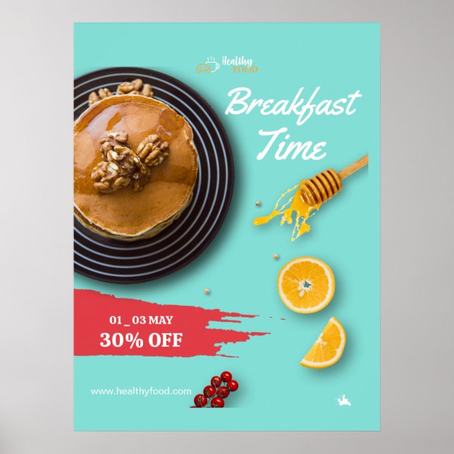 Affiche Vente petit-déjeuner, Menu petit-déjeuner du café (Devant)