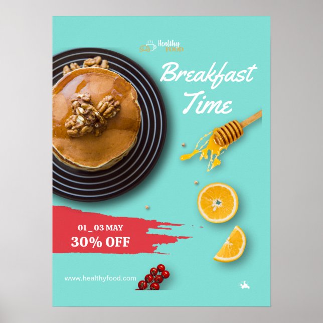 Affiche Vente petit-déjeuner, Menu petit-déjeuner du café (Devant)
