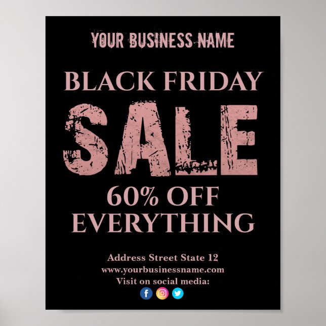 Affiche Vente Rose or Typographie (Devant)