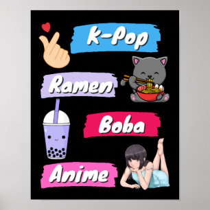 Affiche Ventilateur de culture K-Pop, Ramen, Boba et Anime