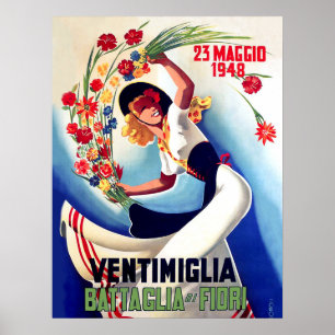 Affiche Ventimiglia, Mai, Italie, fille sur bataille de fl