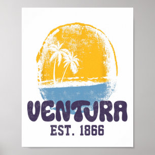 Affiche Ventura Californie Rétro Surfeur Vintage Plage Pou