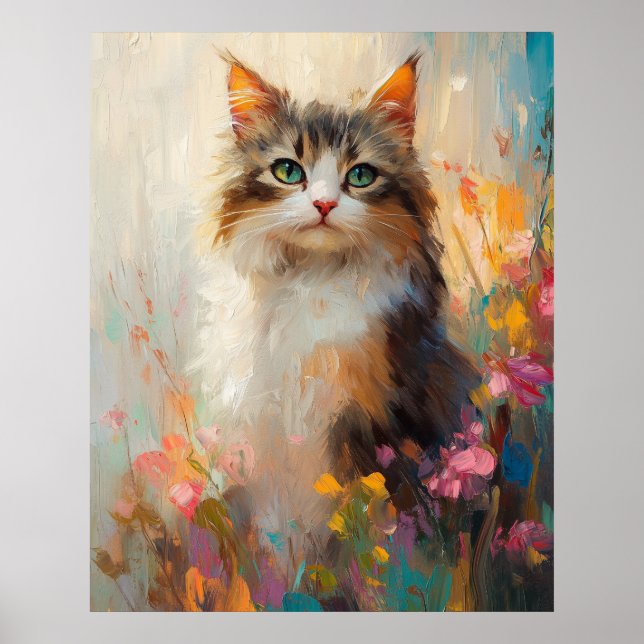 Affiche Verdant-Eyed Maine Coon in Spring Flowers (Devant)