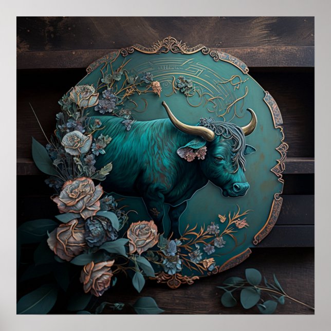 Affiche Verdigris Zodiac Taurus Metal Art (Devant)