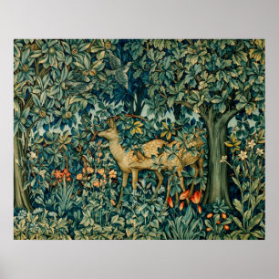 Affiche VERDURE, ANIMAUX FORESTIERS, DOES, OISEAUX Floral