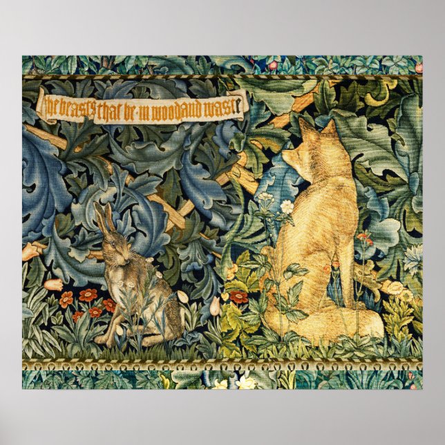 AFFICHE VERDURE, ANIMAUX FORESTIERS, FOX ET LIVRE, FLORAL  (Devant)