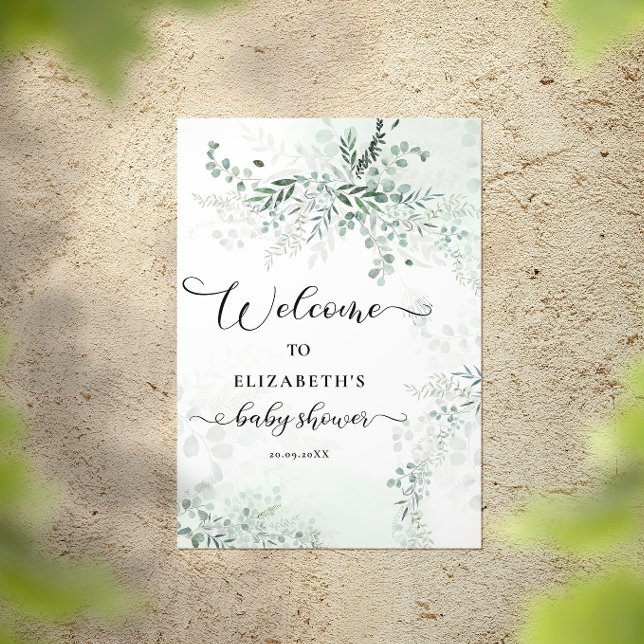 Affiche Verdure Aquarelle Eucalyptus Baby shower Bienvenue (Créateur téléchargé)