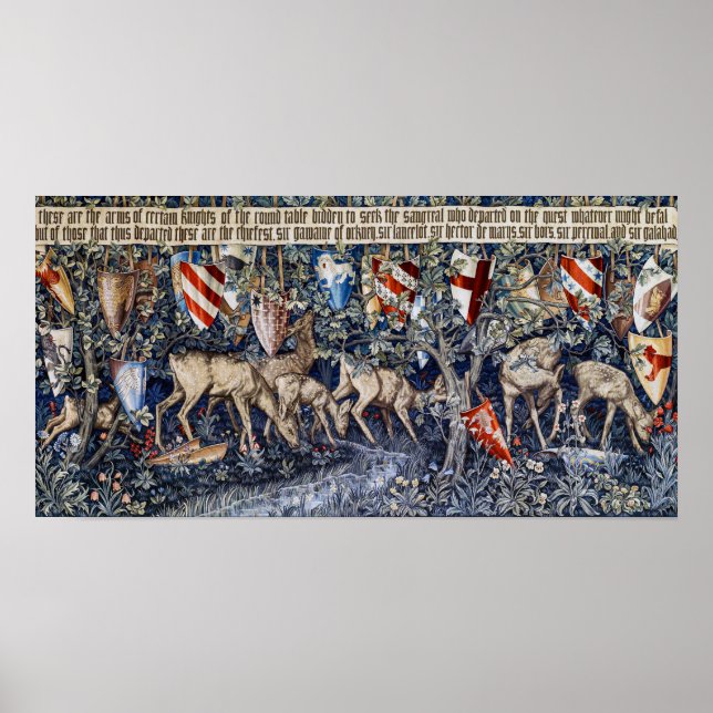 Affiche Verdure avec cerfs et boucliers, William Morris (Devant)