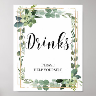 Affiche Verdure boho succulente paillet doré eucalyptus