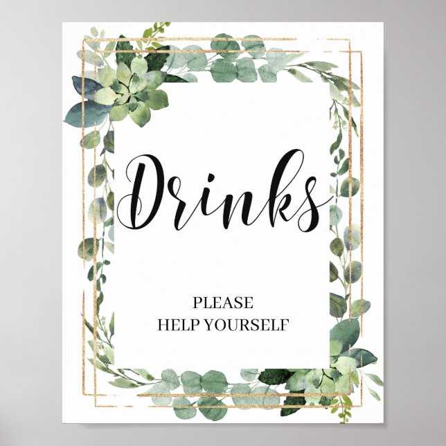 Affiche Verdure boho succulente paillet doré eucalyptus (Devant)