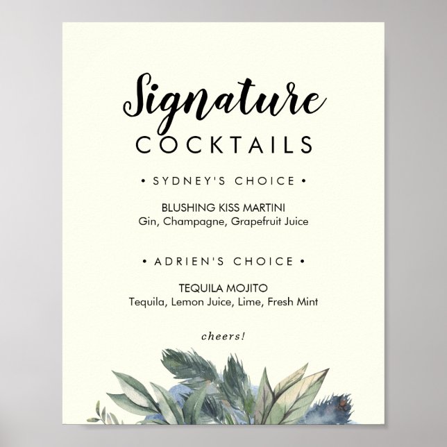 Affiche Verdure d'hiver | Panneau de cocktails Signature I (Devant)