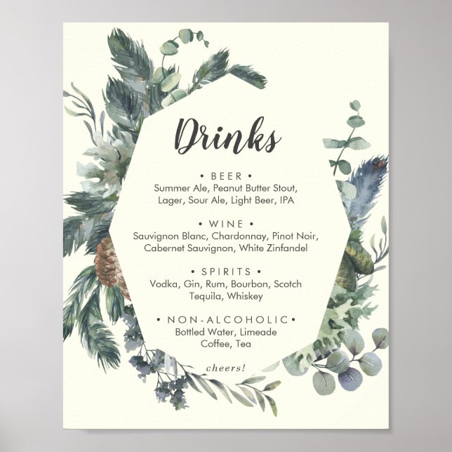Affiche Verdure d'hiver | Panneau de menu de boissons de m (Devant)