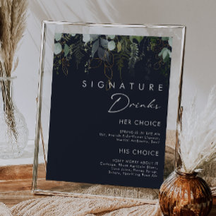 Affiche Verdure et feuilles d'or Boissons Signature Navy E