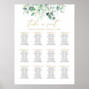 Affiche Verdure Eucalyptus Mariage Or 12 Table Siège