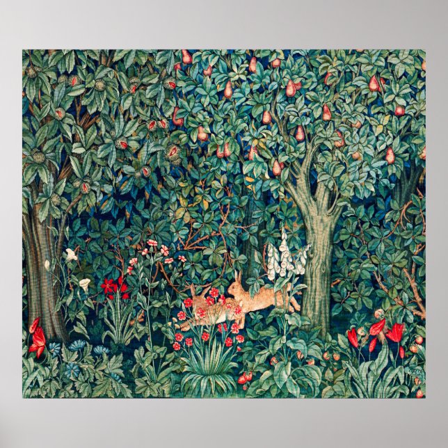 Affiche VERDURE, Hares FORESTIERS, Hares Floral vert (Devant)