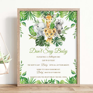 Affiche Verdure Jungle Animaux Douche Ne pas dire Baby Gam