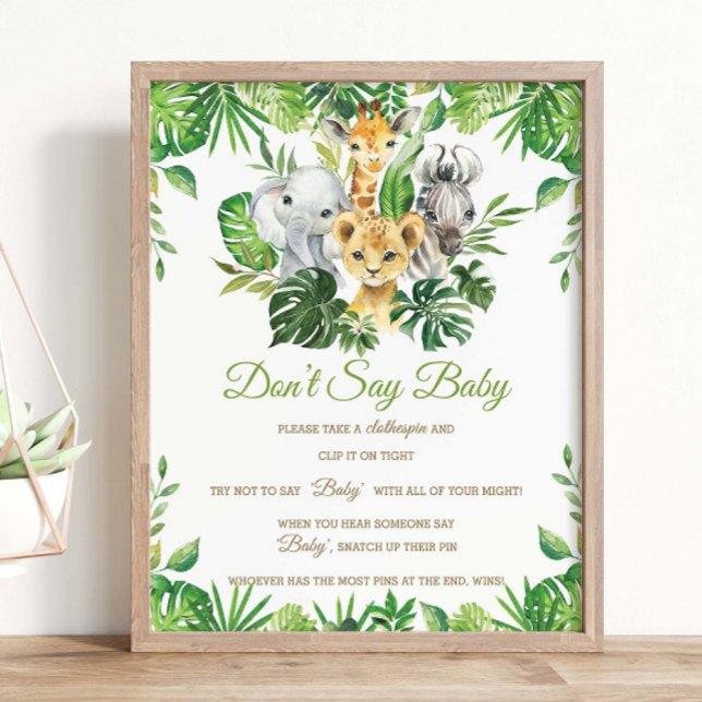 Affiche Verdure Jungle Animaux Douche Ne pas dire Baby Gam (Créateur téléchargé)