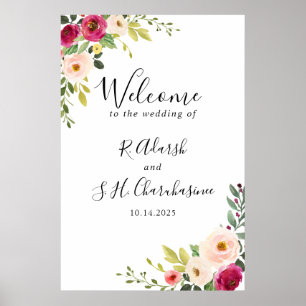 Affiche Verdure Rose Blush Floral Mariage Bienvenue