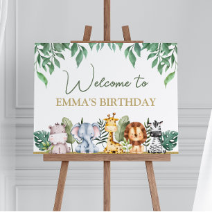 Affiche Verdure Safari Animaux Sauvages Un Anniversaire Bi