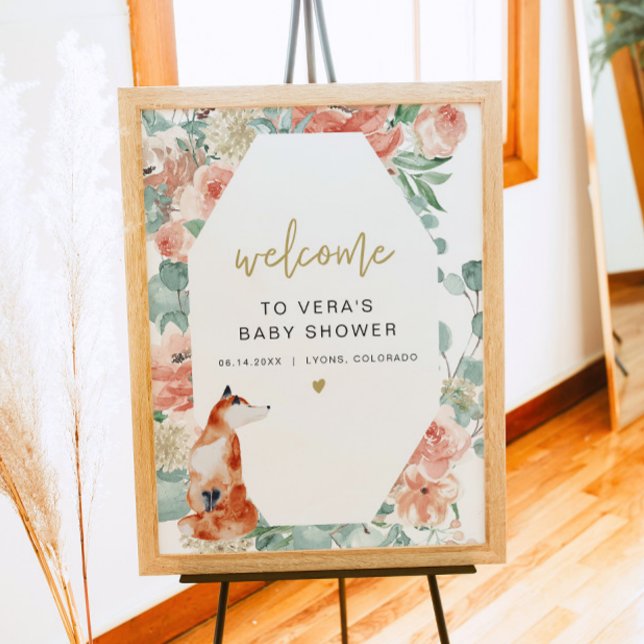 Affiche Verdure & Terracotta Floral Fox Baby Welcome (Créateur téléchargé)