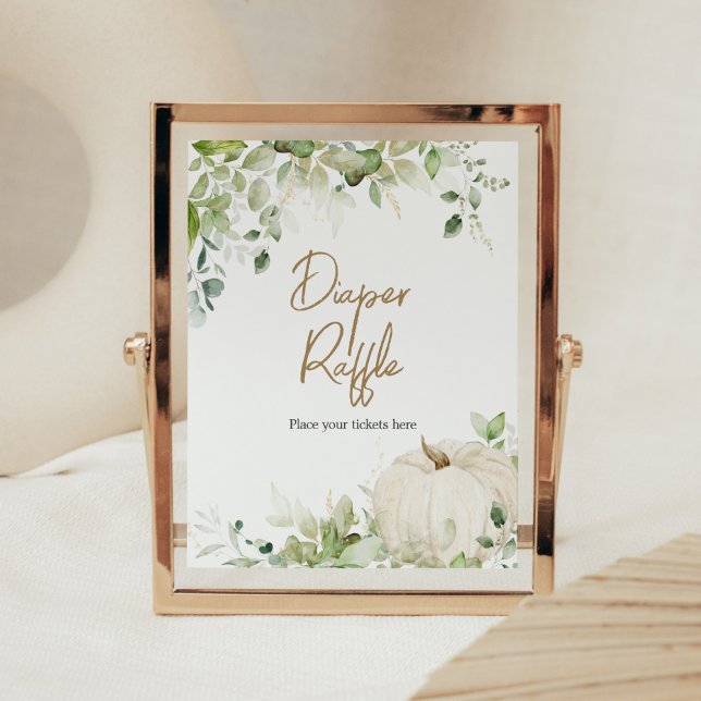 Affiche Verdure Un Petit Raffle Citrouille De Déchets (Autumn Pumpkin Baby Shower Diaper Raffle Sign)