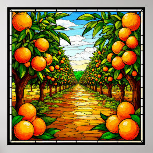 Affiche Verger d'orange vibrant sous un ciel bleu brillant