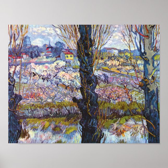 Affiche Verger en fleurs avec peupliers de Vincent Van Gog (Devant)