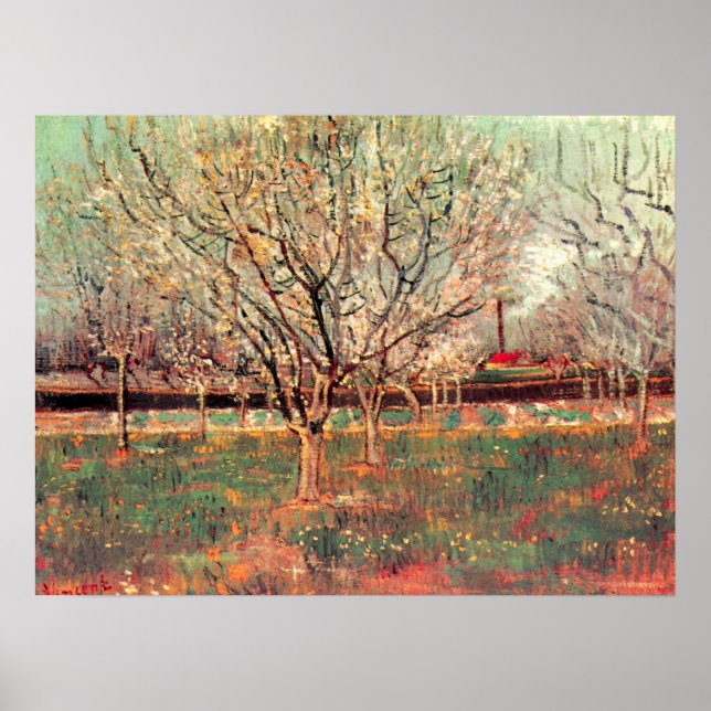 Affiche Verger en fleurs, Pruniers de Vincent van Gogh (Devant)