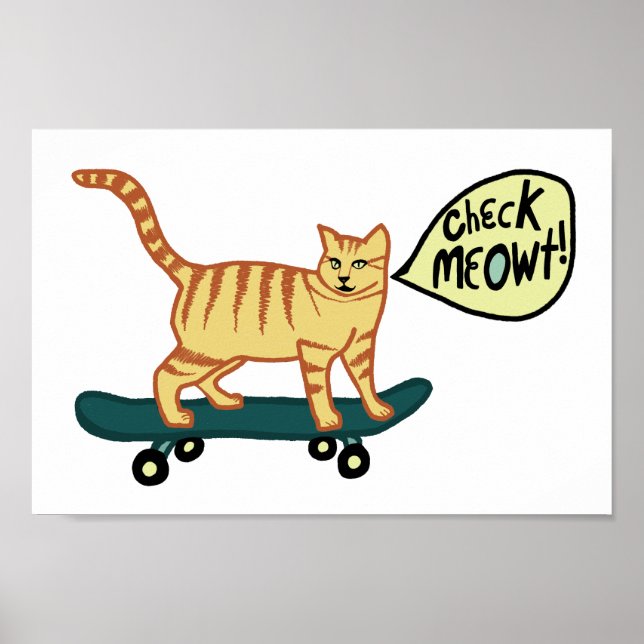Affiche Vérifier Meowt Punny Skateboard Tabby Cat (Devant)