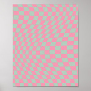 Affiche Vérifier Motif Mint Vert Et Rose Checkerboard