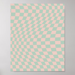 Affiche Vérifier Motif Sage Vert Et Beige Checkerboard