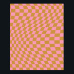 Affiche Vérifier Pink Mustard À damiers Motif Checkerboard<br><div class="desc">à damiers Motif - tableau de bord rose et moutarde tordu / ondulé / déformé.</div>