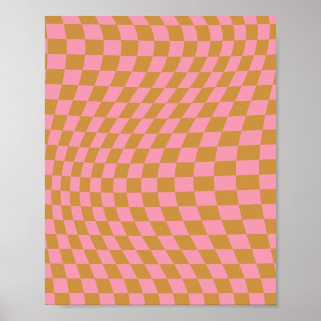 Affiche Vérifier Pink Mustard À damiers Motif Checkerboard (Devant)