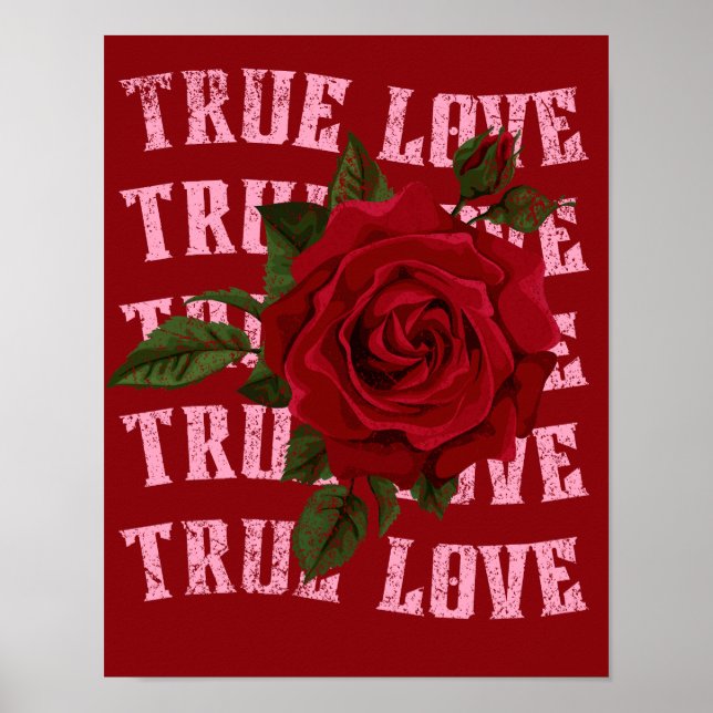 Affiche Véritable Amour Rose Romantique Saint Valentin (Devant)