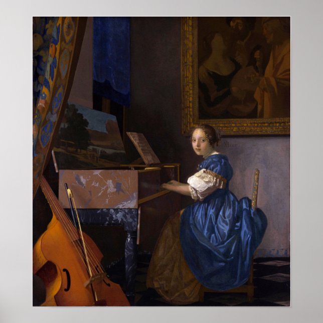 Affiche Vermeer - Dame assise à une virginale 1675 (Devant)