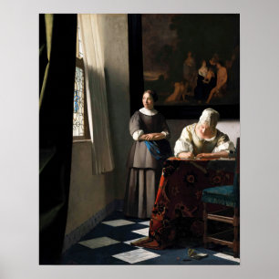 Affiche Vermeer - Dame écrivant une lettre avec sa servant