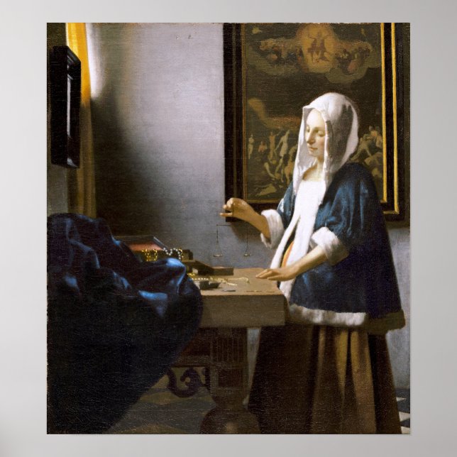 Affiche Vermeer : Femme tenant un équilibre (Devant)