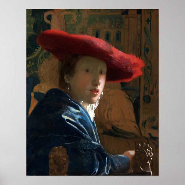 Affiche Vermeer - Fille Avec Un Casquette Rouge 1667 (Devant)