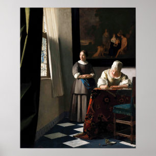 Affiche Vermeer - Lady Écrire une lettre avec sa bonne